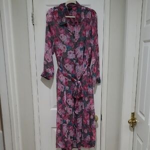 Floral Pink and Gray Women's Shirt Style Dress.